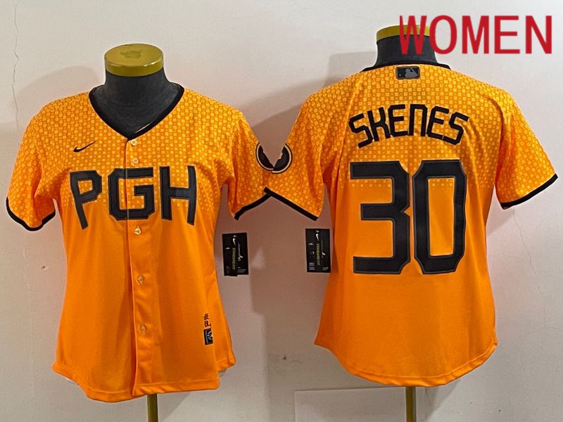 Women Pittsburgh Pirates #30 Skenes Yellow City Edition 2024 Nike MLB Jersey style 4->women mlb jersey->Women Jersey